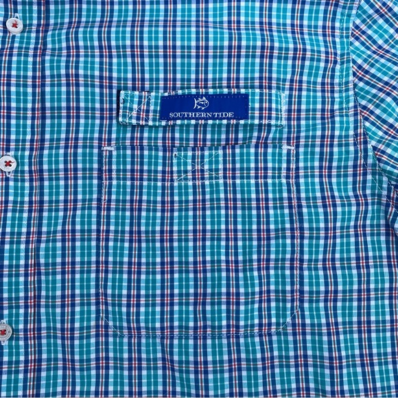 Southern Tide Red Drum Plaid Fishing Shirt Roll Tab Long Sleeve Sz L Atlas Green - Picture 3 of 13